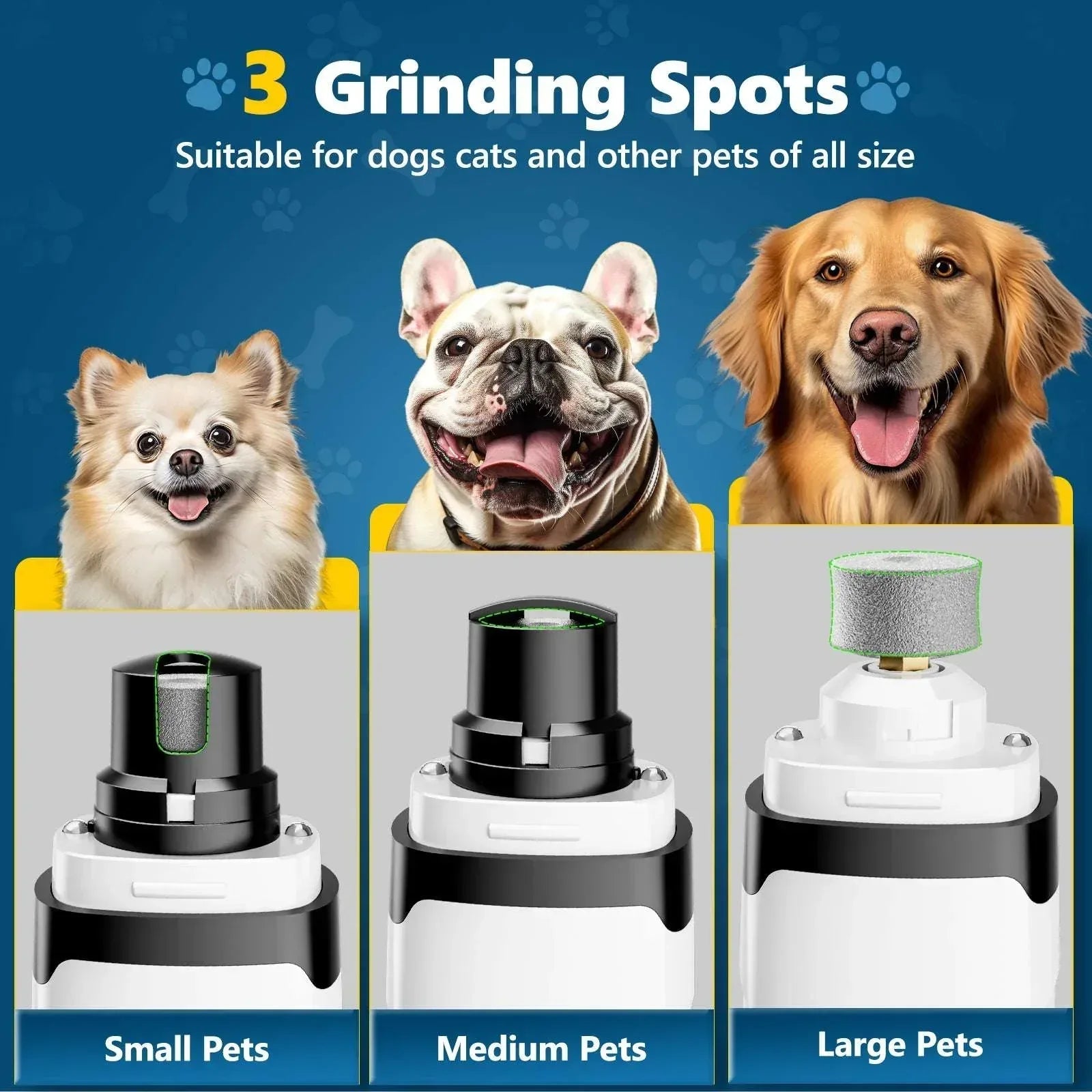 BEBANG Dog Nail Grinder, 2 LED Lights, Super Quiet and Low Vibration Electric Dog Nail Trimmers for Small Medium Large Dogs & Cats