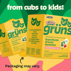 Gruns Kids Sugar-Free Super Greens Gummies, 21+ Vitamins & Minerals, 60 Organic Ingredients, Ages 2+, 12 Servings