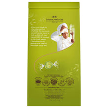 Green Lindor pistachio truffles bag back panel with sprinkles and pistachio icons