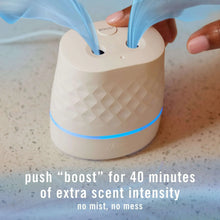White Febreze Plug oil warmer with blue light ring on the base