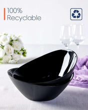 Black ribbed oval bowl with glossy interior shown on packaging graphic