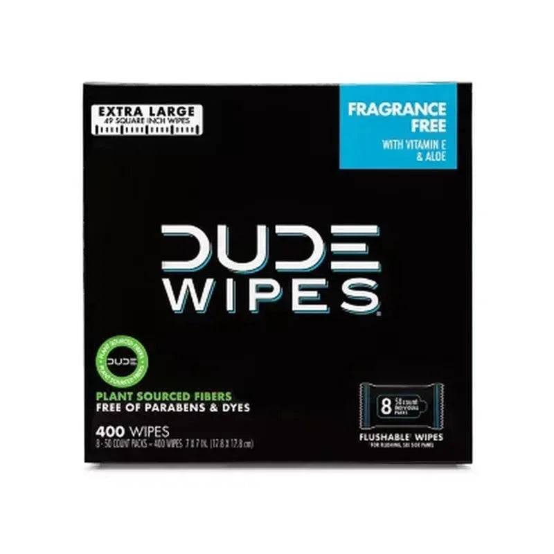 DUDE Wipes Flushable Wipes, Extra Large, Fragrance-Free Wipes (400 Ct.)