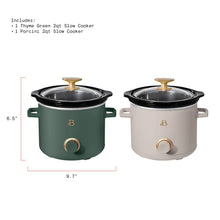 2 qt manual slow cooker set, thyme green and porcini taupe, black lid and gold knob