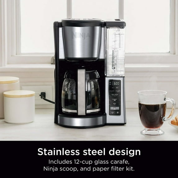 Ninja 12-Cup Programmable Coffee Brewer, 2 Brew Styles, Adjustable Warm Plate, 60oz Water Reservoir, Black/Stainless Steel, CE250