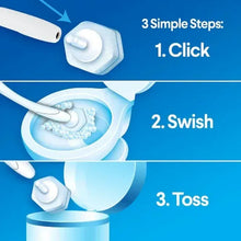 ToiletWand refills instructions showing Click, Swish, Toss steps