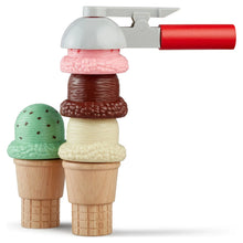 Ice cream play set with two stacked cones and red-handled scoop