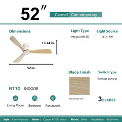 Sofucor 52 Inch Modern Flush Mount Ceiling Fan with Wood Blades