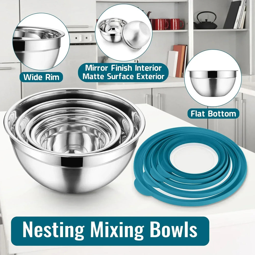 Vesteel Mixing Bowls with Lids Set of 8, Stainless Steel Prep Bowls with Upgraded Airtight Visible Lid, Metal Nesting Bowl Attach with 3 Graters for Kitchen Grating/ Shredding / Mixing - USA MEGA SHOP