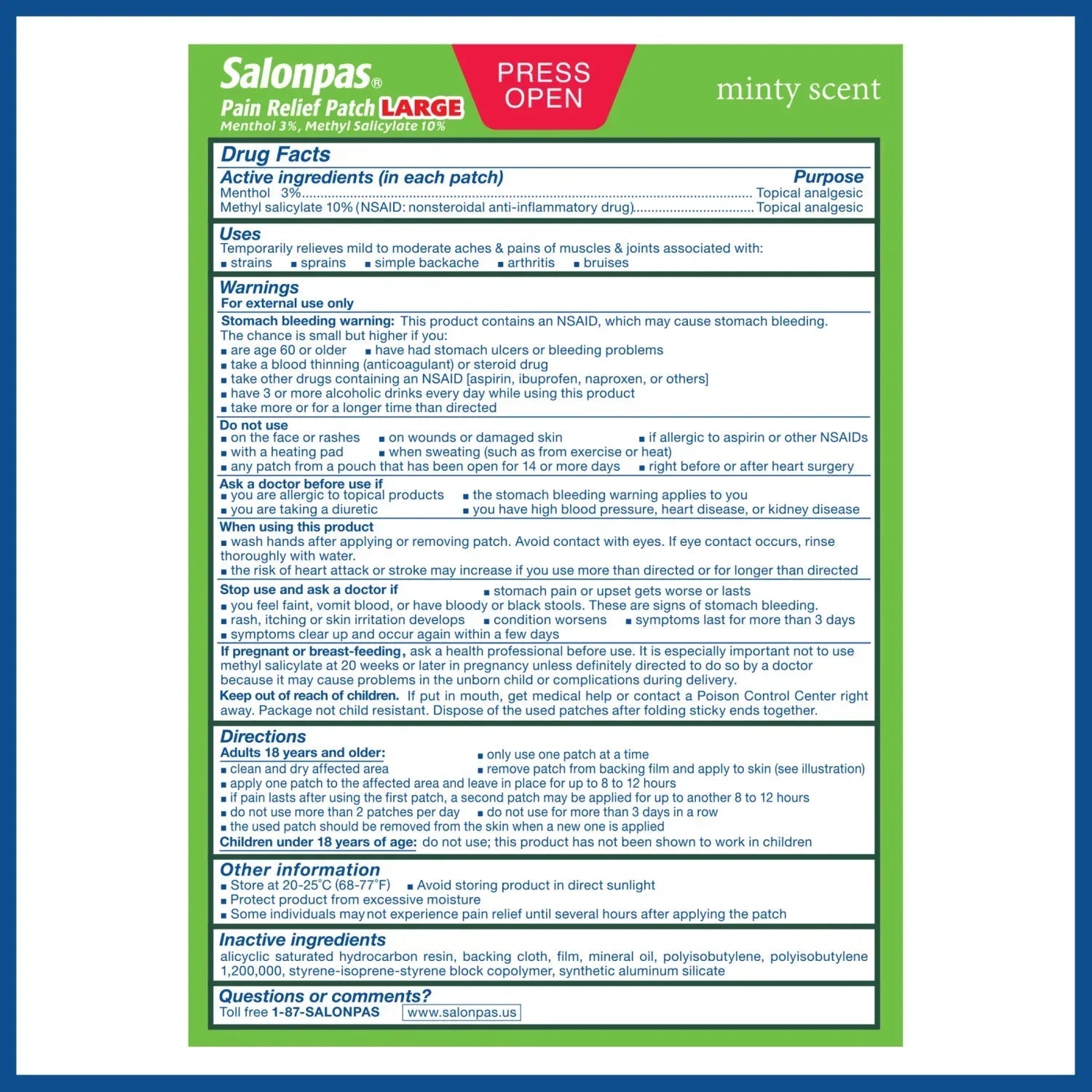 Salonpas Mild to Moderate Pain Relief Patch, Large, 9 Count