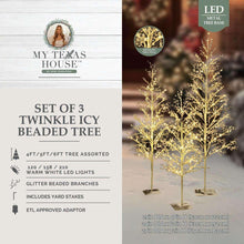 Set of 3 twinkling LED beaded trees with warm white lights in three height sizes