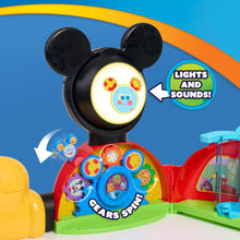 Mickey Mouse clubhouse playset front with glowing Mickey head and gear-themed panel