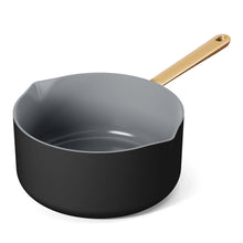 Ceramic nonstick sauce pan, dark finish with gold-tone handle