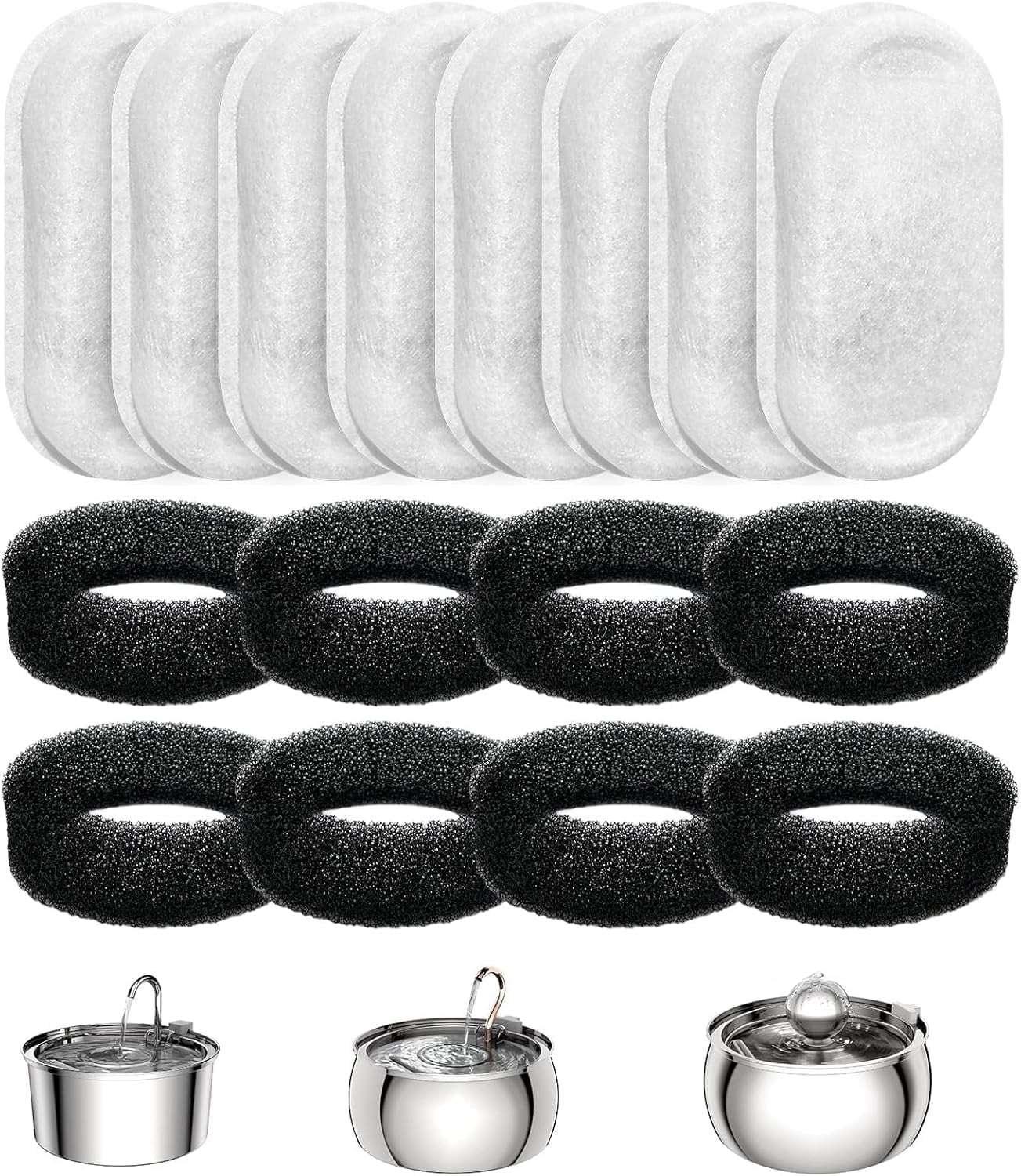 FWMB 16pcs Replacement Cat Water Fountain Filters, Compatiable with FWMB Cat Water Fountain 108oz/3.2L and 135oz/4.0L, 8 Pack Filters & 8 Sponges Foam Filter - USA MEGA SHOP