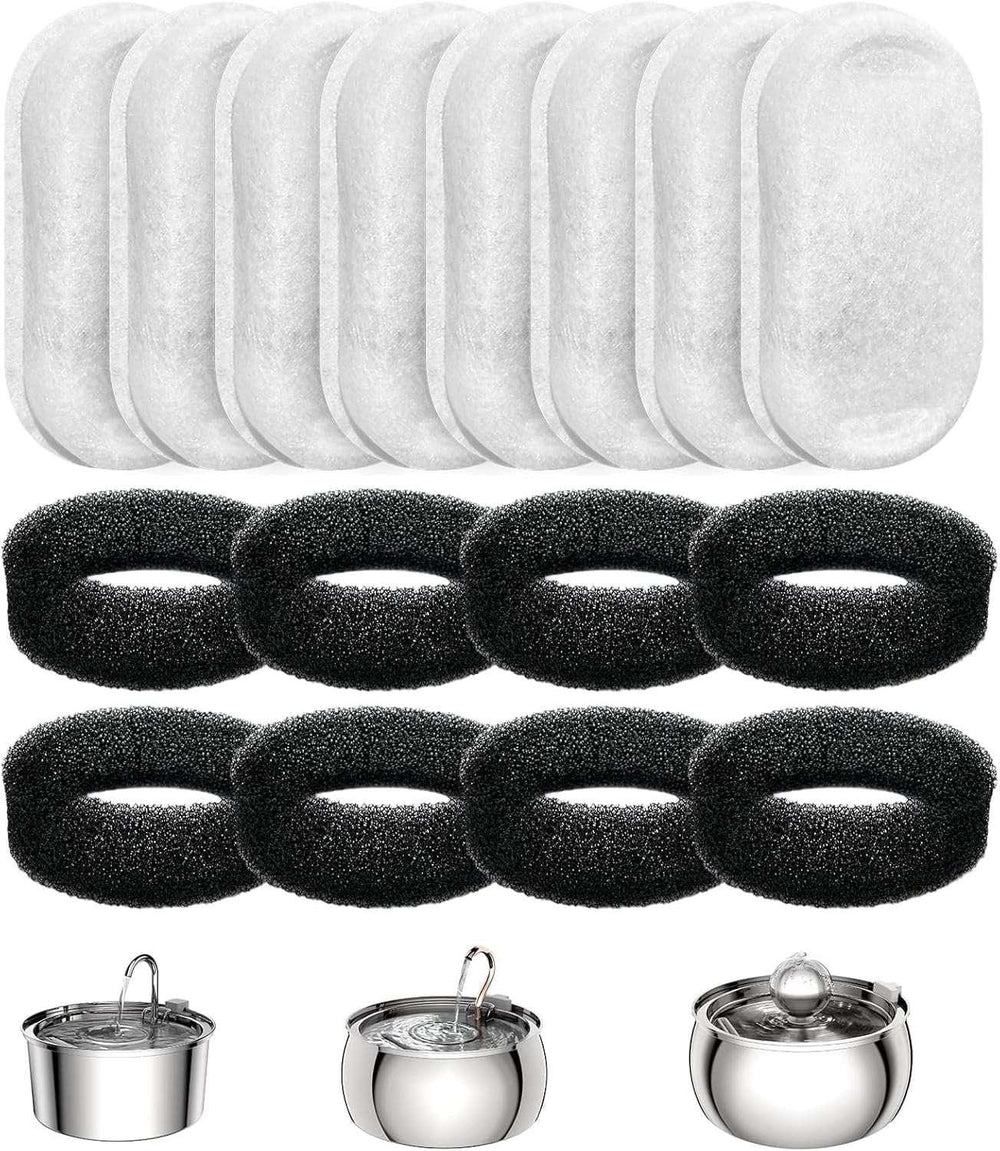 FWMB 16pcs Replacement Cat Water Fountain Filters, Compatiable with FWMB Cat Water Fountain 108oz/3.2L and 135oz/4.0L, 8 Pack Filters & 8 Sponges Foam Filter - USA MEGA SHOP
