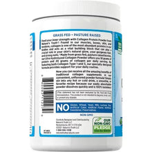 Collagen powder supplement jar back label with nutrition facts and bar code