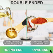 Gold double-ended measuring spoon, for scooping and measuring liquid