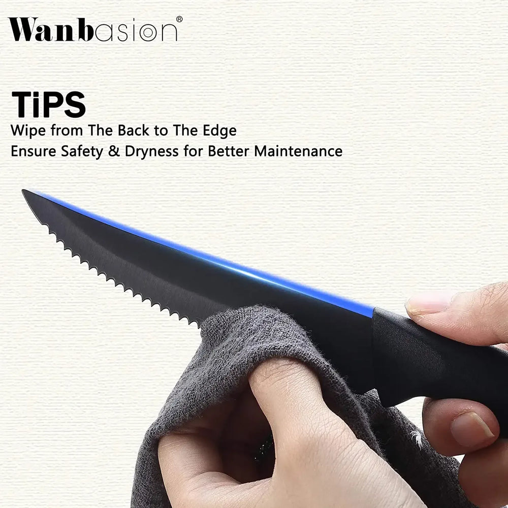 Wanbasion 8PCS Black Steak Knives Set, Steak Knife Set Dishwasher Safe, Sharp Steak Knives Set for Kitchen with Ergonomic Handles - USA MEGA SHOP