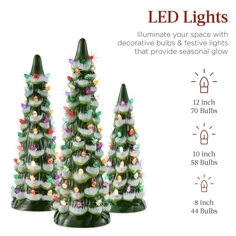 Best Choice Products Set of 3 Pre-Lit Hand-Painted Ceramic Tabletop Christmas Trees w/ Multicolor Lights - Flocked Green - USA MEGA SHOP