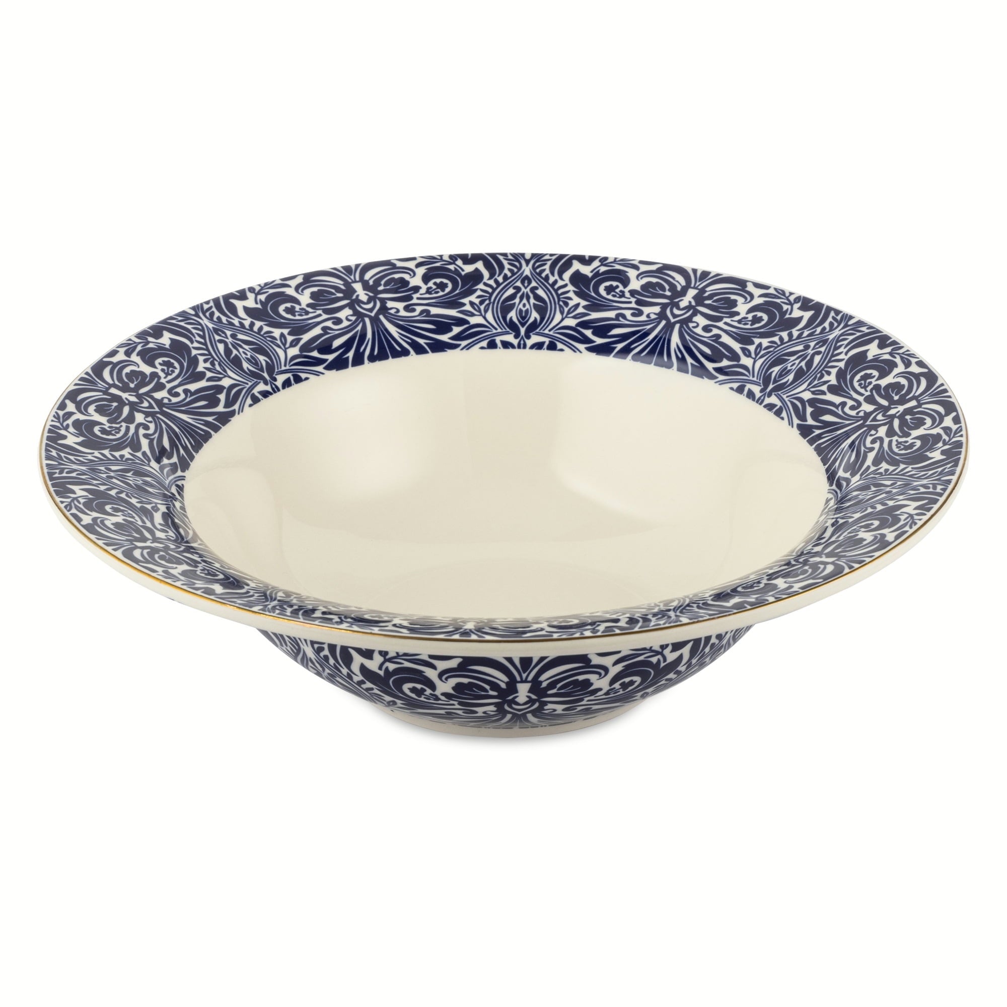 Thyme & Table Nova Ceramic 3-Piece Serve Bowl Navy and White with Wood Serve Utensils