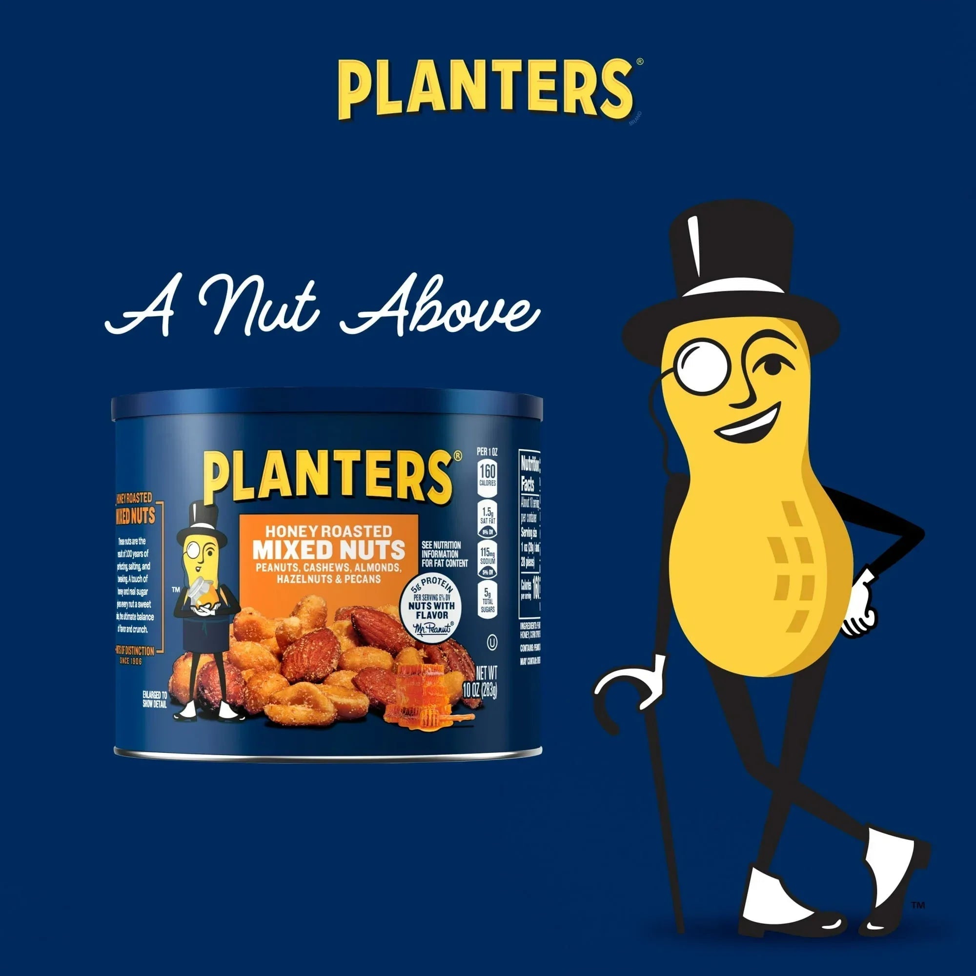 PLANTERS Honey Roasted Mixed Nuts, Party Snacks, Plant Based Protein, 10 oz Steel Can