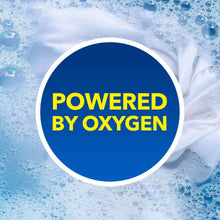 OxiClean odor blasters badge reading powered by oxygen over foamy water