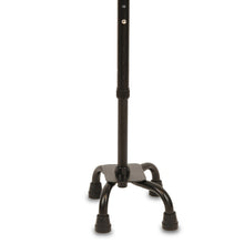 Quad walking cane base with four black rubber feet and height adjustment collar