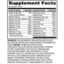 Supplement Facts panel for one tablet serving, nutrient amounts and % daily values