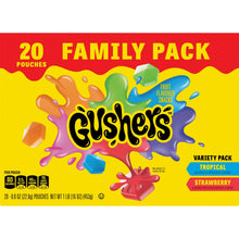 Gushers gluten-free fruit flavored snack pouches family pack, tropical & strawberry