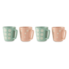 Thyme & Table 4 Pack Green SunBurts and Pink Toss Stars Mugs with Gold Rims 19.9 fl oz, Stoneware
