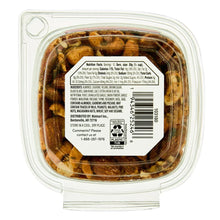 bettergoods Olive and Herb Mixed Nuts tub, clear plastic with back nutrition/ingredients label