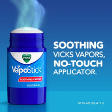 Solid balm stick with white top and blue base, soothing vapors