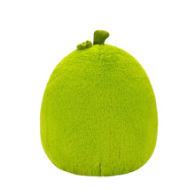 Green pickle plush toy back view with small top stem