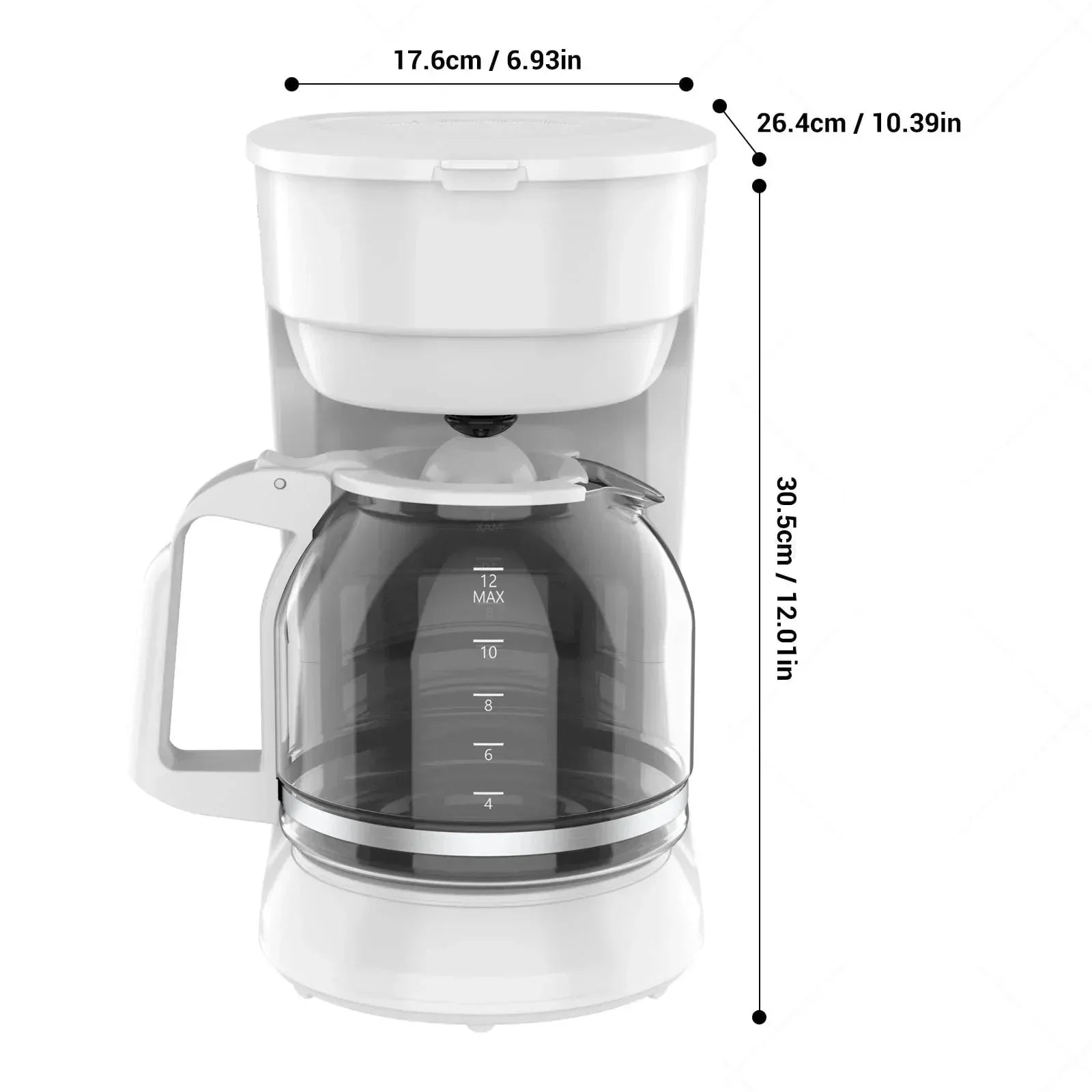 Mainstays 12 Cup Coffee Maker, 1.8 Liter Capacity, White, New Condition, Medium Roast Type - USA MEGA SHOP