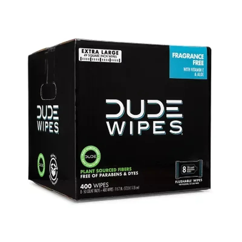 DUDE Wipes Flushable Wipes, Extra Large, Fragrance-Free Wipes (400 Ct.)