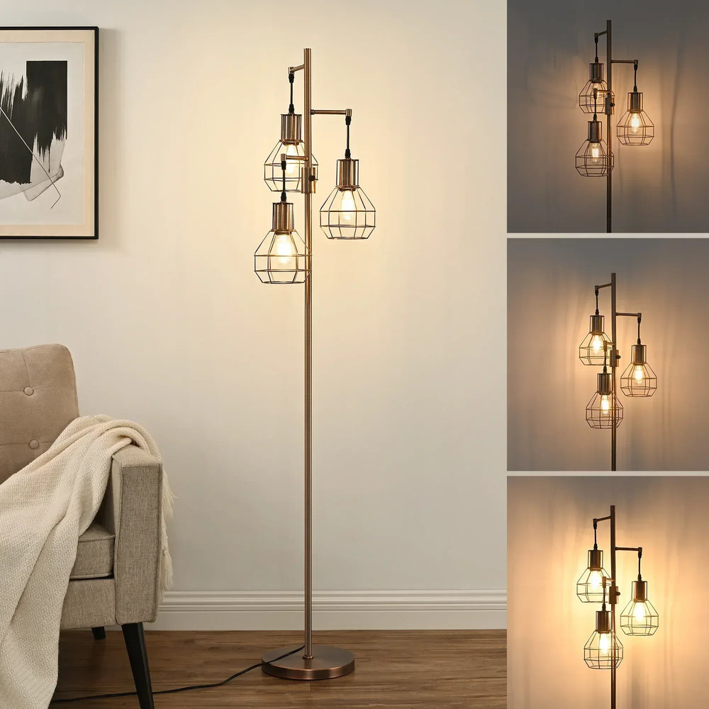 EDISHINE 65IN Farmhouse Industrial Black Floor Lamps for Living Room, Dimmable, Metal Standing Tree Lamp for Bedroom, Office, Home Decor, Lighting, 3 LED Bulb Included - USA MEGA SHOP