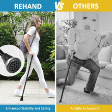 Black walking cane with textured all-terrain tip and curved ergonomic handle