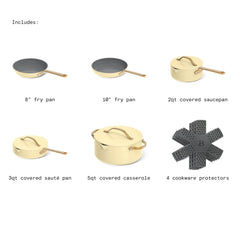 Beautiful 12-Piece Ceramic Nonstick Cookware Set, Pots and Pans with Strainer Lids, Buttercream by Drew Barrymore - USA MEGA SHOP