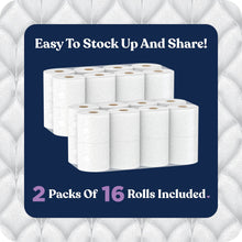 White toilet paper rolls arranged in two packs of 16