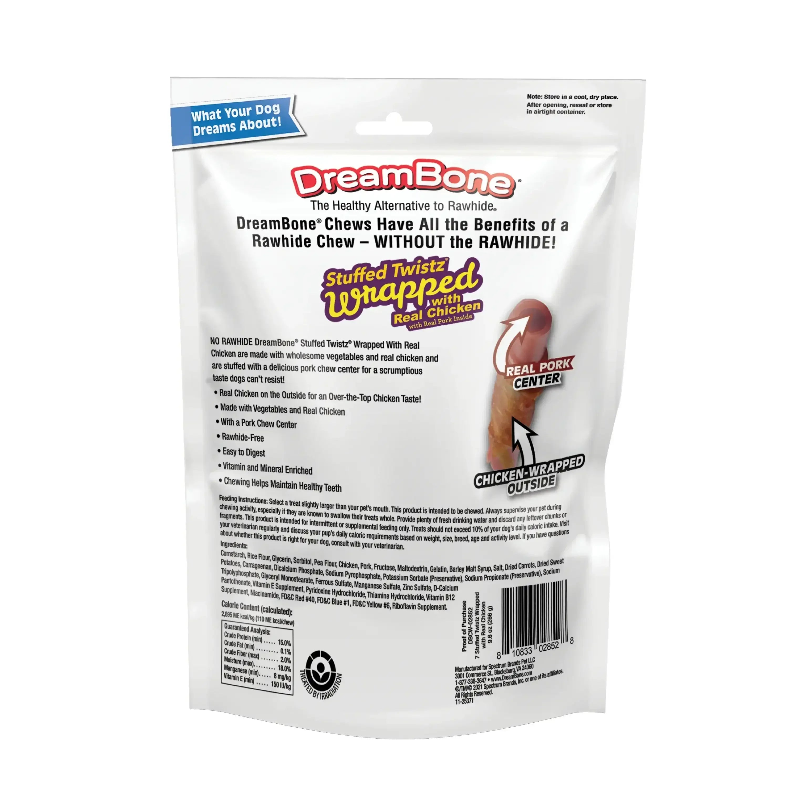 DreamBone Stuffed Twists Rawhide-Free Dog Chews with Real Pork Wrapped with Chicken, 7 Count