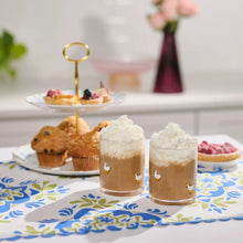 Set of 2 charm drinking glasses with whipped drinks and goose motifs