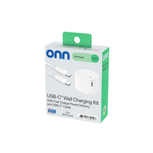 USB-C wall charging kit package with 20W charger and USB-C cable, angled view