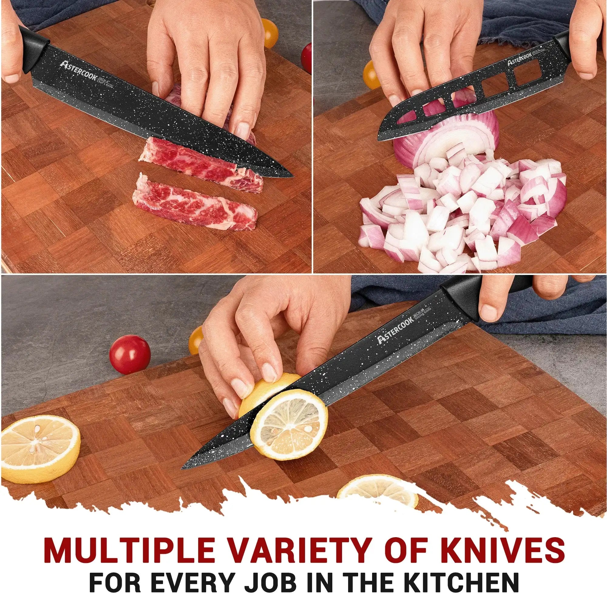 Astercook 6 Piece Starry-Sky Kitchen Knife Set, Carbon German Stainless Steel Knife Set with 6 Blade Guards, Non-stick Coating & Dishwasher Safe, Perfect Gifts for Kitchen