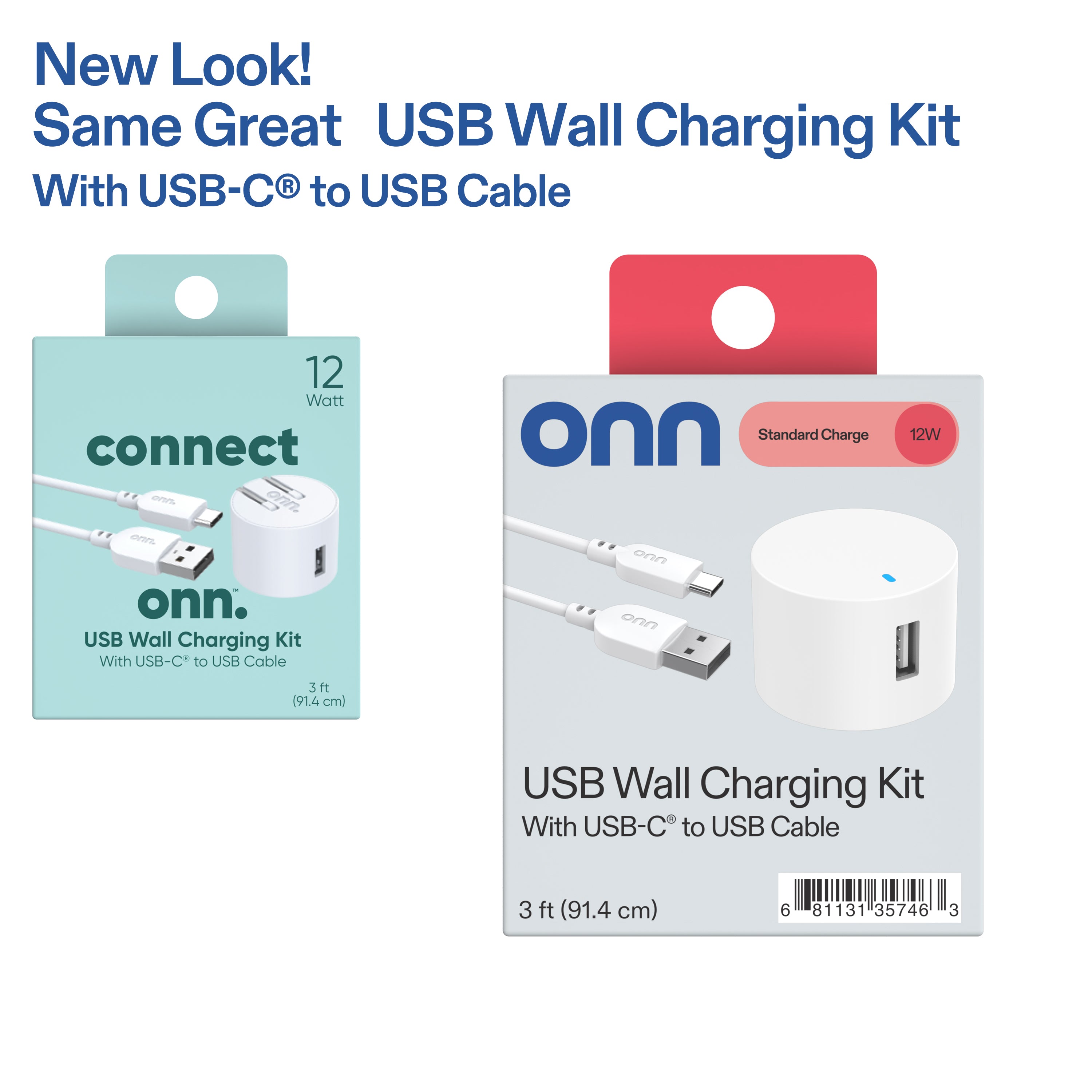 onn 12W Single USB-A Port Wall Charger with 3ft USB-C to USB Cable, Foldable Plug, White - Compatible with iPhone 17/16/15 Series, Samsung Galaxy, Google Pixel, and more