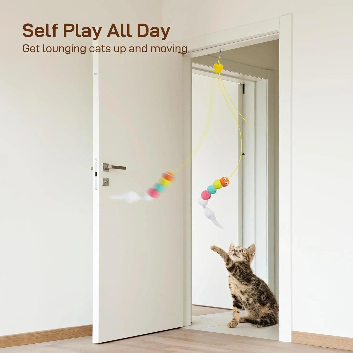 IZEYNO 6 Pack Retractable Cat Toys with Bell, Multicolor Catnip Hanging Toys for Cat, Kitty, Kitten - USA MEGA SHOP