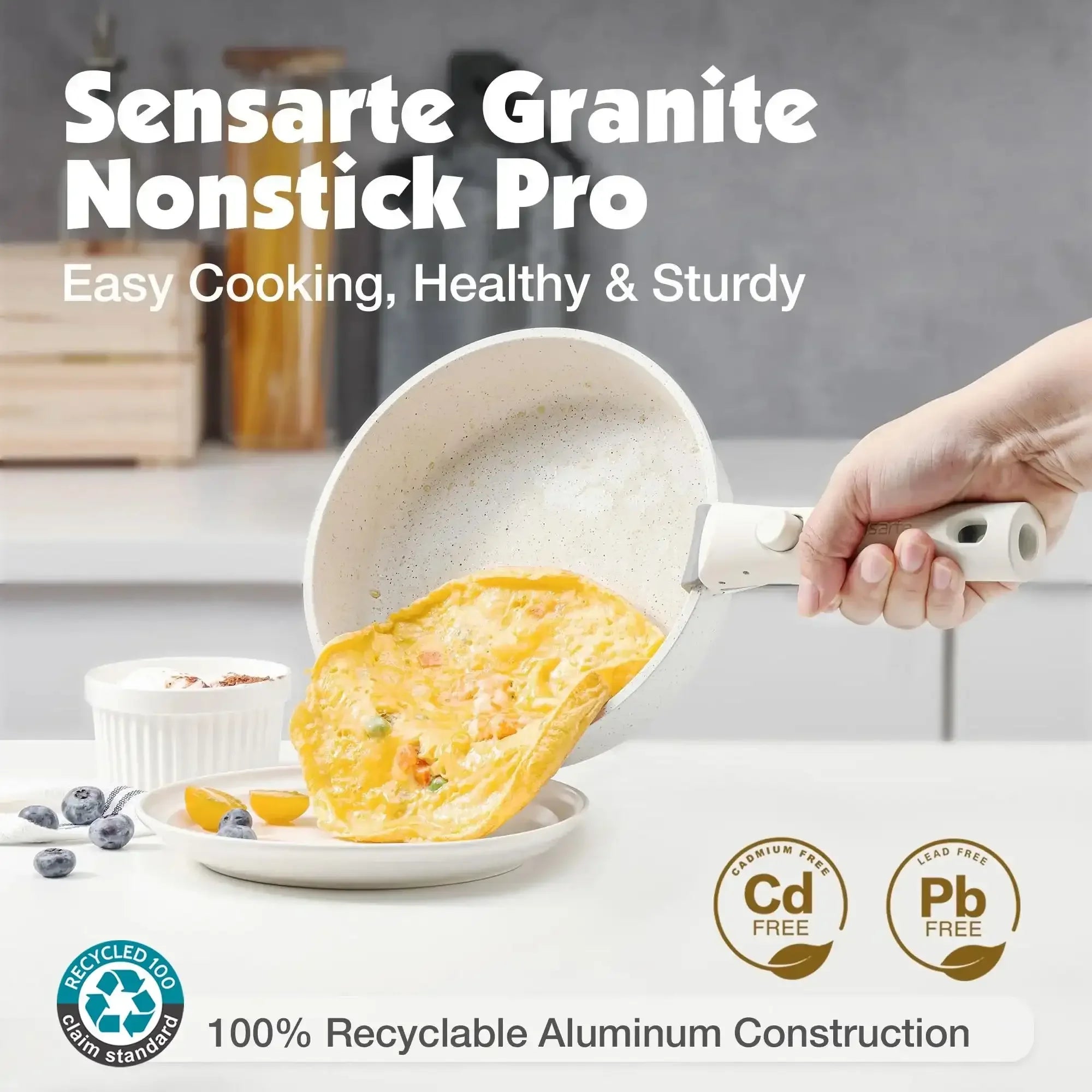 SENSARTE Nonstick Cookware Sets with Detachable Handles, 17Pcs Granite Pots and Pans Set, Induction Kitchen Cookware Sets Stackable White - USA MEGA SHOP