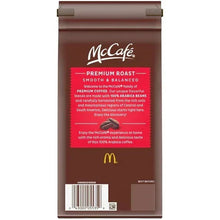 Ground coffee bag back panel with "Premium Roast" description and barcode