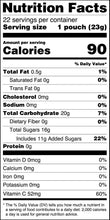 Nutrition facts panel for Fruit Smiles tangy fruit-flavored snack pouch, 1 pouch (23 g)