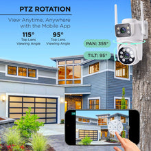 White PTZ dual-lens security camera with dual antennas and adjustable tilt housing