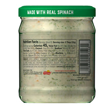Tostitos creamy spinach dip jar back with nutrition facts label
