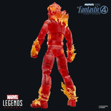 Human Torch action figure back three-quarter pose, red suit with flaming hands and legs